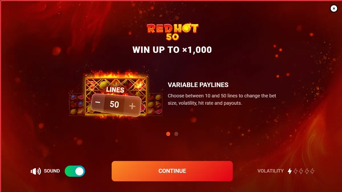 Interface vibrante e ardente do jogo de slot Red Hot 50